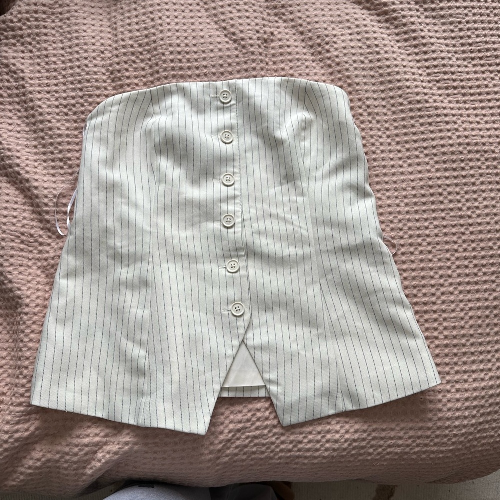 Striped White Strapless Button-Down Top